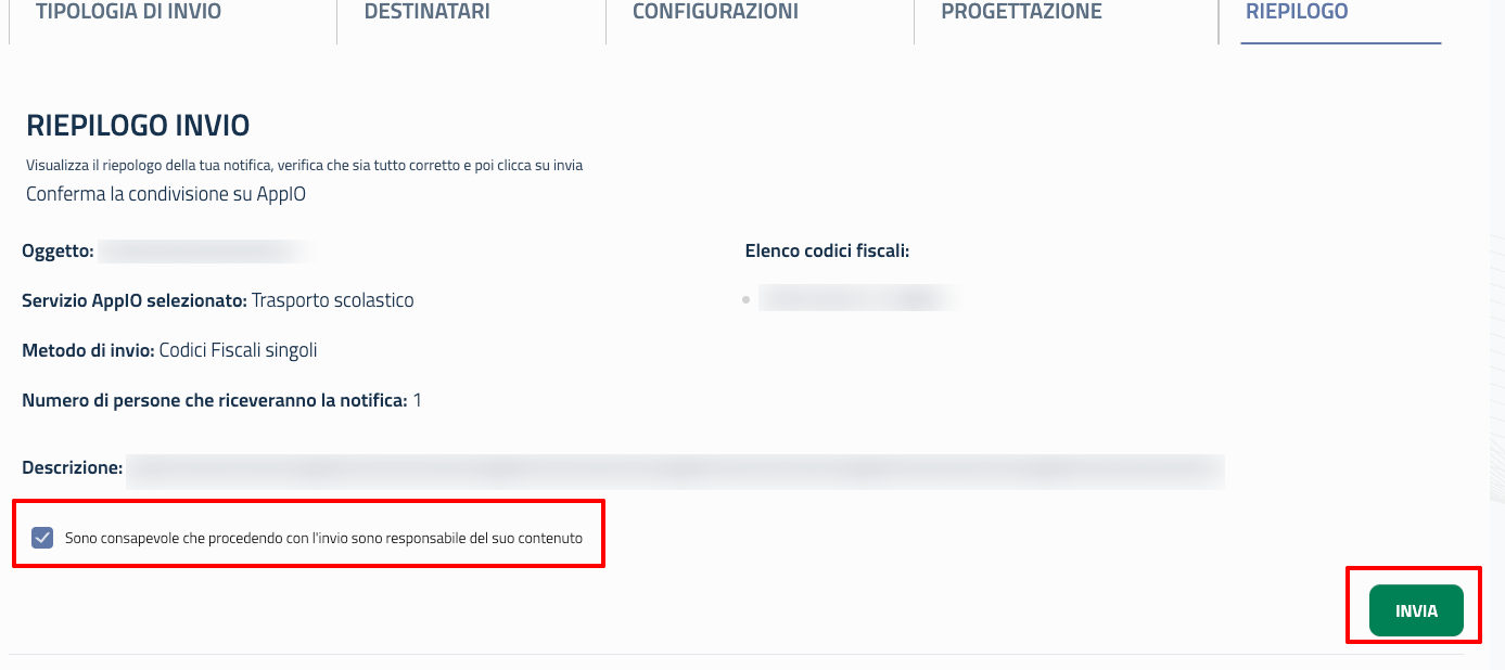 Invio notifiche Conferma