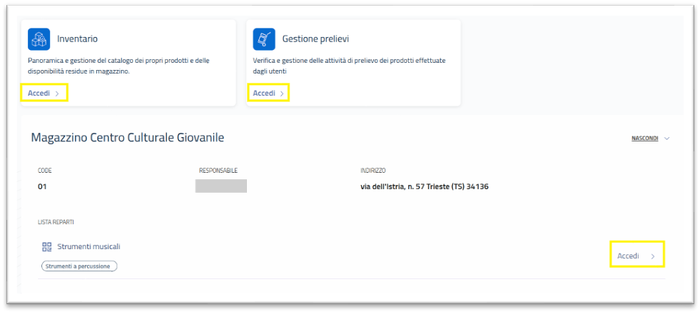 Accedi al magazzino