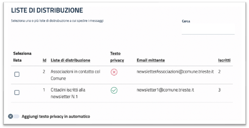 Aggiungi testo privacy