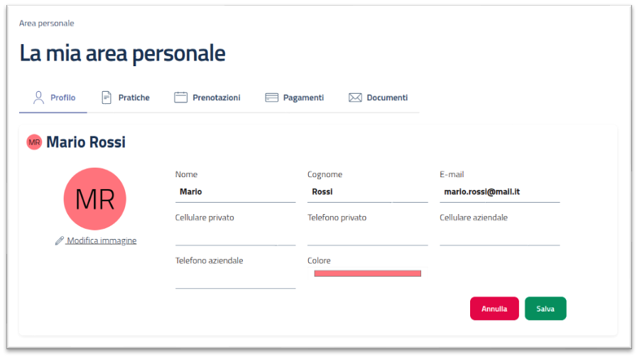 La mia area personale