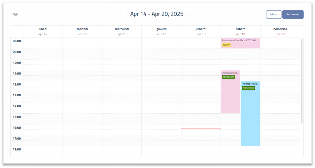 Calendario prenotazioni