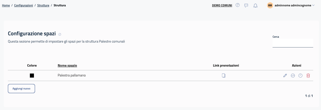 Configurazione spazi.