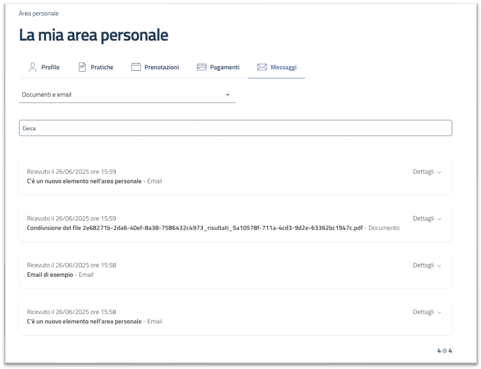 La mia area personale