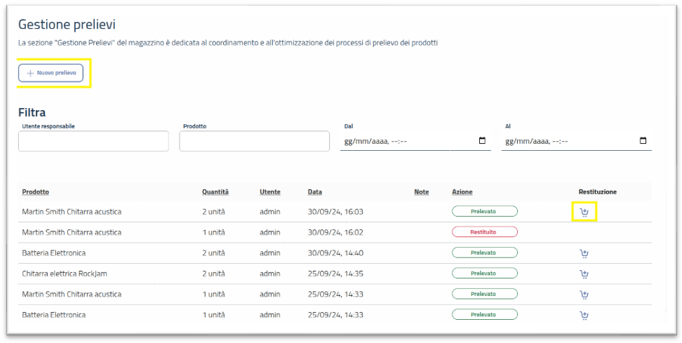 Pulsante nuovo prelievo