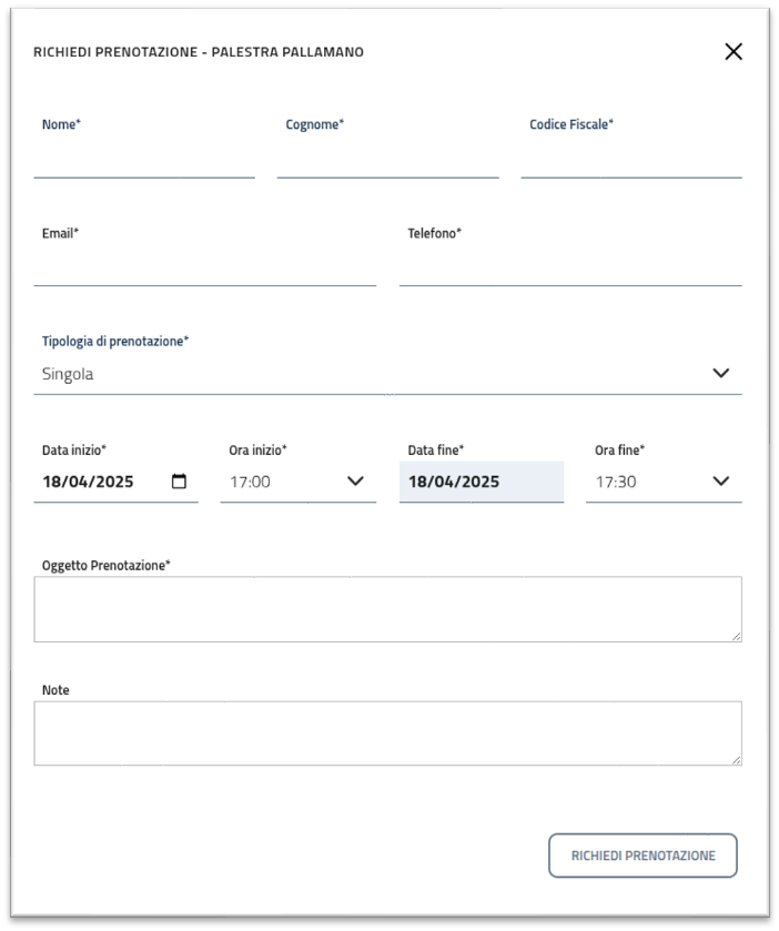 Richiedi prenotazione struttura