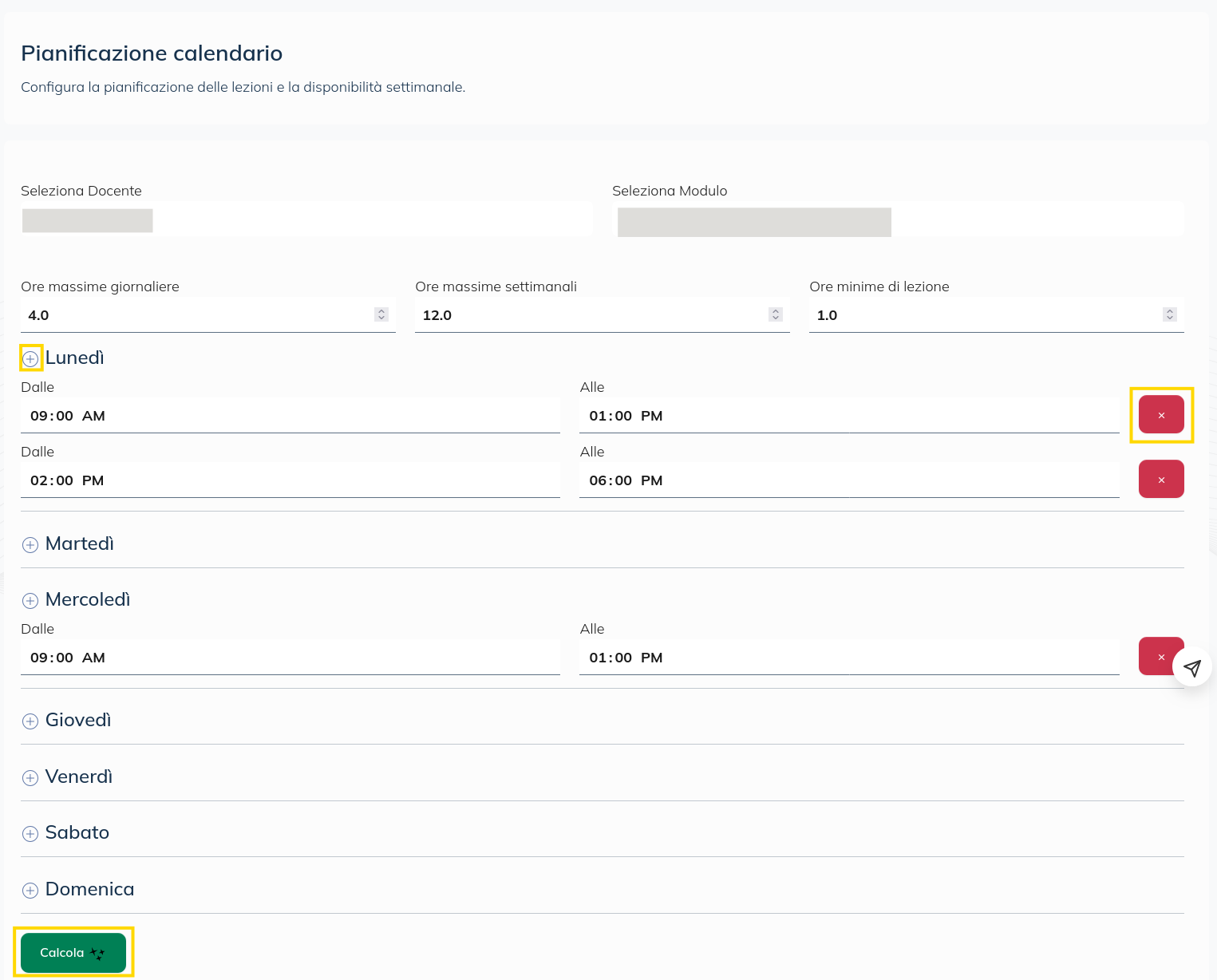 Immagine Course schedule