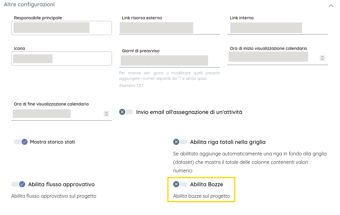 Immagine bozze impostazioni