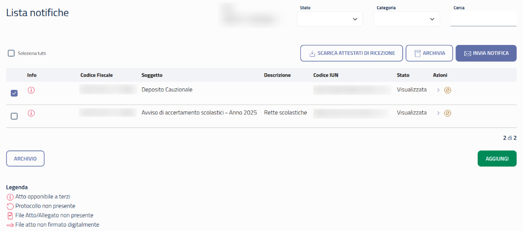 Lista notifiche
