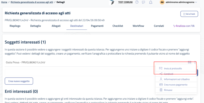 Invia al protocollo
